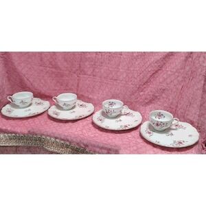SAJI Fine China Snack Plate Teacup Set Scalloped Edges Roses Serves 4 Spring Tea